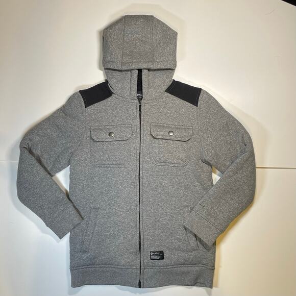 Matix Boys Sherpa Lined Full Zip Hoodie Jacket Gray Black Shoulder Sz L 10/12 - Picture 1 of 9